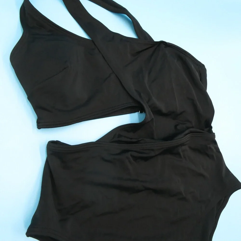 Adore Me Medium Black Single Shoulder Double Strap Cutout One Piece Swimsuit New